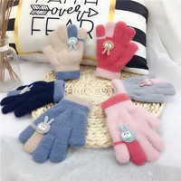 ABAYf超萌儿童手套儿童手套冬季可爱型手套毛绒手套 浅粉色小兔子 适合2-9岁