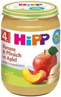HiPP 喜宝 婴儿果泥 适用于4月以上婴儿 香蕉/桃子/苹果味，6瓶装(6 x 190g)