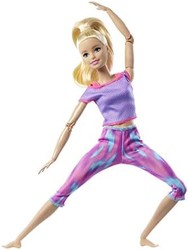 MATTEL 美泰 芭比娃娃 GXF04，金发娃娃，身着紫色瑜伽服，适合 3 至 7 岁儿童的玩具