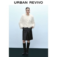 URBAN REVIVO UR冬季女装时尚休闲魅力拼接毛绒感皮草外套UWG130111 本白 M