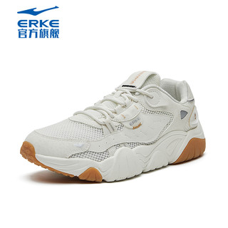 ERKE 鸿星尔克 男鞋网面透气运动鞋耐磨训练网球鞋 11122212314 橡芽白/亮银 43