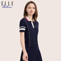 ELLE Active 设计感撞色polo衫女士夏季2023新款运动短袖翻领t恤