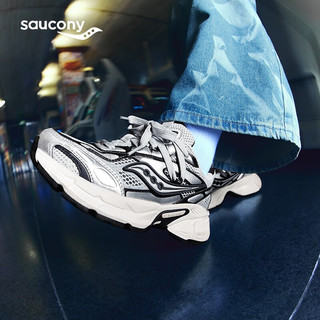 saucony 索康尼 2K CAVALRY骑士鞋休闲鞋秋冬男女复古老爹鞋 银黑1 42.5 (270mm)