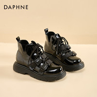 达芙妮（DAPHNE）厚底亮面马丁靴女款秋英伦风黑色增高小个子工装短靴女 黑色 36
