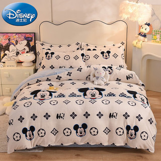 Disney 迪士尼 四件套A类可水洗牛奶绒家用被套床单多套件单双人 快乐米奇 被套200*230床单230*240枕套*2