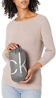 Calvin Klein 女士加大码 V 形绗缝可折叠羽绒服 钛色 2X
