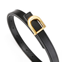 牛当家女士皮带D字平滑扣细腰带时尚OL精致真皮内扣裤带礼盒 1.9CM黑色 100cm