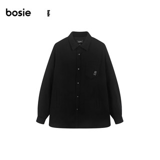 bosie冬季长袖衬衫男宽松衬衫式棉服 黑色 160/80A
