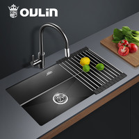 OULIN 欧琳 黑色纳米水槽单槽 手工水槽单槽 不锈钢洗菜盆洗碗槽厨房家用