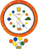 T 恤工厂(T'S Factory) 挂钟 橙色 米菲兔 脚摇时钟 模拟 静音 连续秒针
