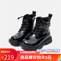 Kappa Kids卡帕背靠背童靴加绒保暖休闲时尚马丁靴 黑色 32码