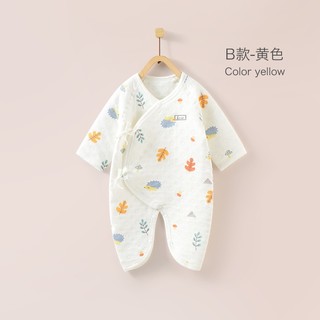童泰秋冬季婴儿衣服新生儿0-6个月保暖宝宝连体衣哈衣 黄色丨A款 59cm