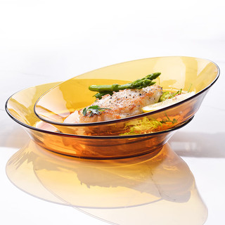 DURALEX法国食品级钢化玻璃餐具耐高温双人6件套装纯色透明餐碗餐盘 琥珀色A款6件餐具套装