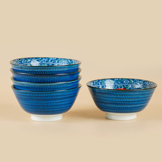 美浓烧 Mino Yaki）日本红花鸟餐具套装家用碗盘陶瓷碗碟组合 10件套