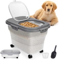 YECERCAN 狗粮容器 20 磅(约 9.1 公斤),可折叠宠物食品储存容器带滚轮和密封盖,塑料储物箱带狗粮勺和测量
