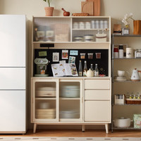 林氏家居奶油风实木餐边柜客厅一体靠墙柜子茶水柜酒柜收纳储物柜林氏木业 【奶油风|0.8m】餐边柜