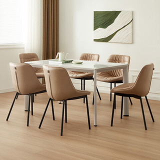 全友（QUANU）家居现代简约岩板餐桌奶油风长方形餐桌椅组合饭桌家用餐 岩板|餐桌+185餐椅巧克力*6