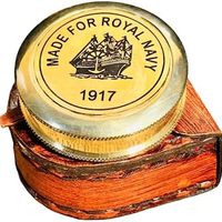 2 英寸(约 5.1 厘米)抛光黄铜指南针皇家*蓝 1917 年带皮套导航工具用于旅行、远足、跟踪、展示;商品由 A&U Enterprises 出售