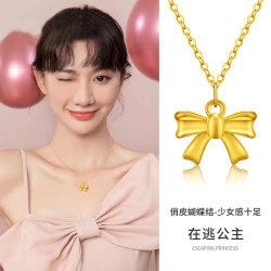 老庙黄金吊坠3d足金蝴蝶结金项链女款送女友老婆礼物约050g