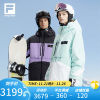 FILA 斐乐男士滑雪服撞色拼接保暖运动连帽外套 深黑-BK 175/96A/L