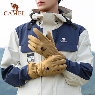 骆驼（CAMEL）滑雪手套男冬季户外保暖加绒防风防滑骑行触屏摩托女防寒手套 173CP17110，驼色 L