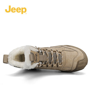 Jeep吉普男鞋靴冬季休闲棉鞋加绒保暖雪地靴户外徒步登山靴子男 卡其 39