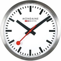 MONDAINE 瑞士国铁 挂钟 A990.Clock.16SBB 25 厘米 银色车站钟 拉丝铝材质 红色秒针 防尘