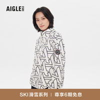 AIGLE【滑雪系列】艾高20女士保暖印花半拉链抓绒衣 粉白色季节印花 AS391 36(160/84A)