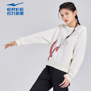 鸿星尔克（ERKE） 卫衣女简约logo舒适百搭休闲运动上衣运动服女装 冰川白 XL