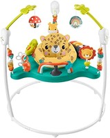 Fisher-Price HND47 Jumperoo 婴儿游戏中心,带灯光、声音和音乐,互动婴儿摇椅座椅,跳跃豹纹,婴儿配件