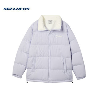 斯凯奇（Skechers）羽绒服男女装冬季短款装防风抗寒保暖鸭绒棉服外套 石楠紫/00FW L