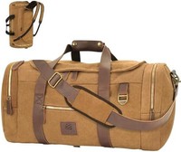 densata 50L 男士旅行包 Nomad 帆布行李袋复古真皮旅行行李袋多功能周末过夜背包带鞋隔层（咖啡色）