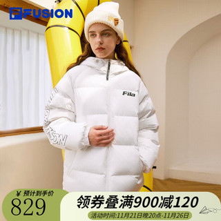 FILA FUSION斐乐潮牌款羽绒服时尚宽松连帽上衣 标准白-WT 160/84A/XS