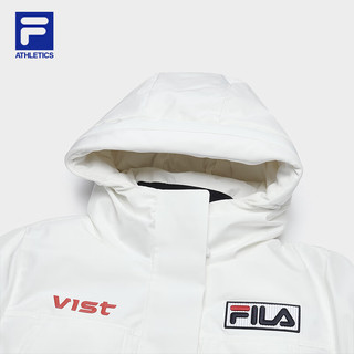 FILA 斐乐女士中长款羽绒服2023冬基础滑雪运动连帽外套 白玉色-WT 175/92A/XL