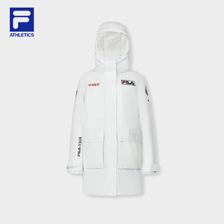 FILA 斐乐女士中长款羽绒服2023冬基础滑雪运动连帽外套 白玉色-WT 175/92A/XL