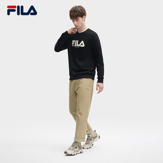 FILA 斐乐 男子针织套头衫时尚简约基础加绒卫衣 正黑色-BK 175/96A/L