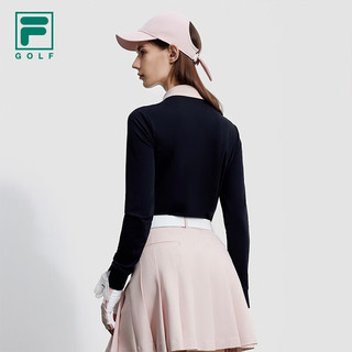 FILA 斐乐女子针织长袖POLO衫2023冬加绒高尔夫运动上衣 深黑-BK 165/84A/M