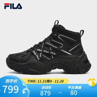 斐乐（FILA）女鞋中帮鱼刺鞋保暖运动鞋款休闲鞋老爹鞋 黑-BK 39