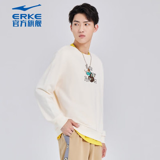 鸿星尔克（ERKE） 【滑板】卫衣男舒适卡通印花套头衫休闲运动上衣男士卫衣 冰川白 XL