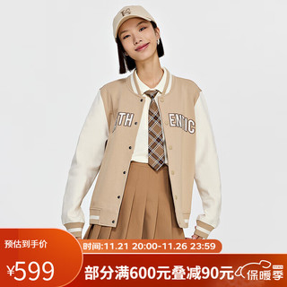 Kappa 卡帕 棒球服2023女运动复古针织卫衣休闲拼色开衫外套K0D82WK70 灰卡其-602 S