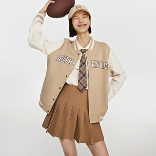 Kappa 卡帕 棒球服2023女运动复古针织卫衣休闲拼色开衫外套K0D82WK70 灰卡其-602 S