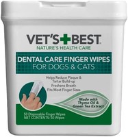VET'S BEST Dental Care 手指湿巾 | 50 张一次性湿巾