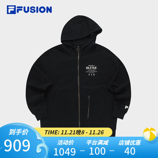 FILA FUSION斐乐潮牌针织连帽外套男2023冬时尚简约纯棉上衣 正黑色-BK 175/96A/L