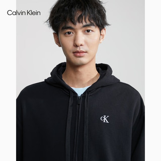 Calvin Klein Jeans秋冬男士休闲简约刺绣加绒宽松连帽拉链开衫卫衣40HM259 BAE-太空黑 M