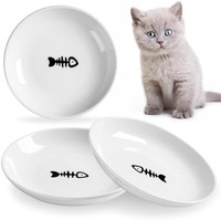 Wellbro 5.9 英寸(约 15.0 厘米)陶瓷猫碗,宽浅猫盘,猫须友好猫盘,适用于室内猫的猫粮和水碗 3 件装