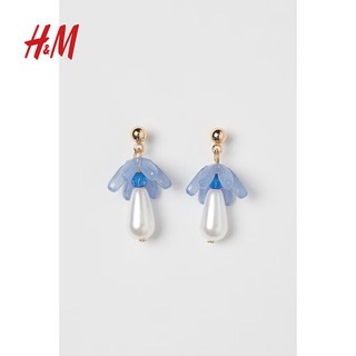 H&M 女士配饰耳环时尚潮流小众设计花朵造型耳坠耳钉0995395 金色/蓝色 NOSIZE