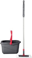 乐柏美 超细纤维平旋拖把地板清洁系统,带绞花桶,红色,平地板拖把,适用于硬木/层压/乙烯基/瓷砖/石地板