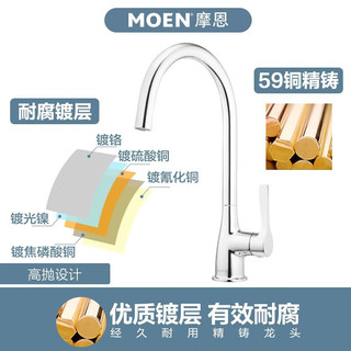 MOEN 摩恩 家用净铅厨房水龙头 铜本体单冷厨房龙头 精密镀铬柔和气泡水龙头