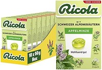Ricola 利口乐 苹果薄荷，10 盒原装瑞士草本糖果，含 13 种瑞士高山草本植物和天然苹果薄荷，无糖，10 x 50 克