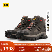 CAT卡特男士专业装备经典防滑高帮网面拼接设计工装靴 暗绿+卡其 45